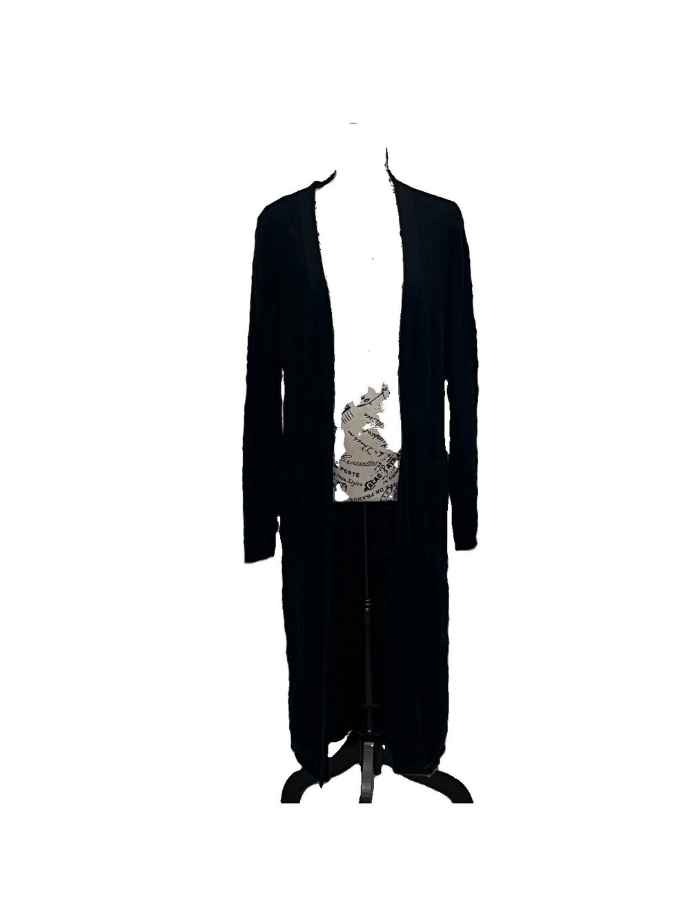 Very J Black Longline Duster Cardigan Sweater Large Boho Goth Hippie Layer - Picture 2 of 9